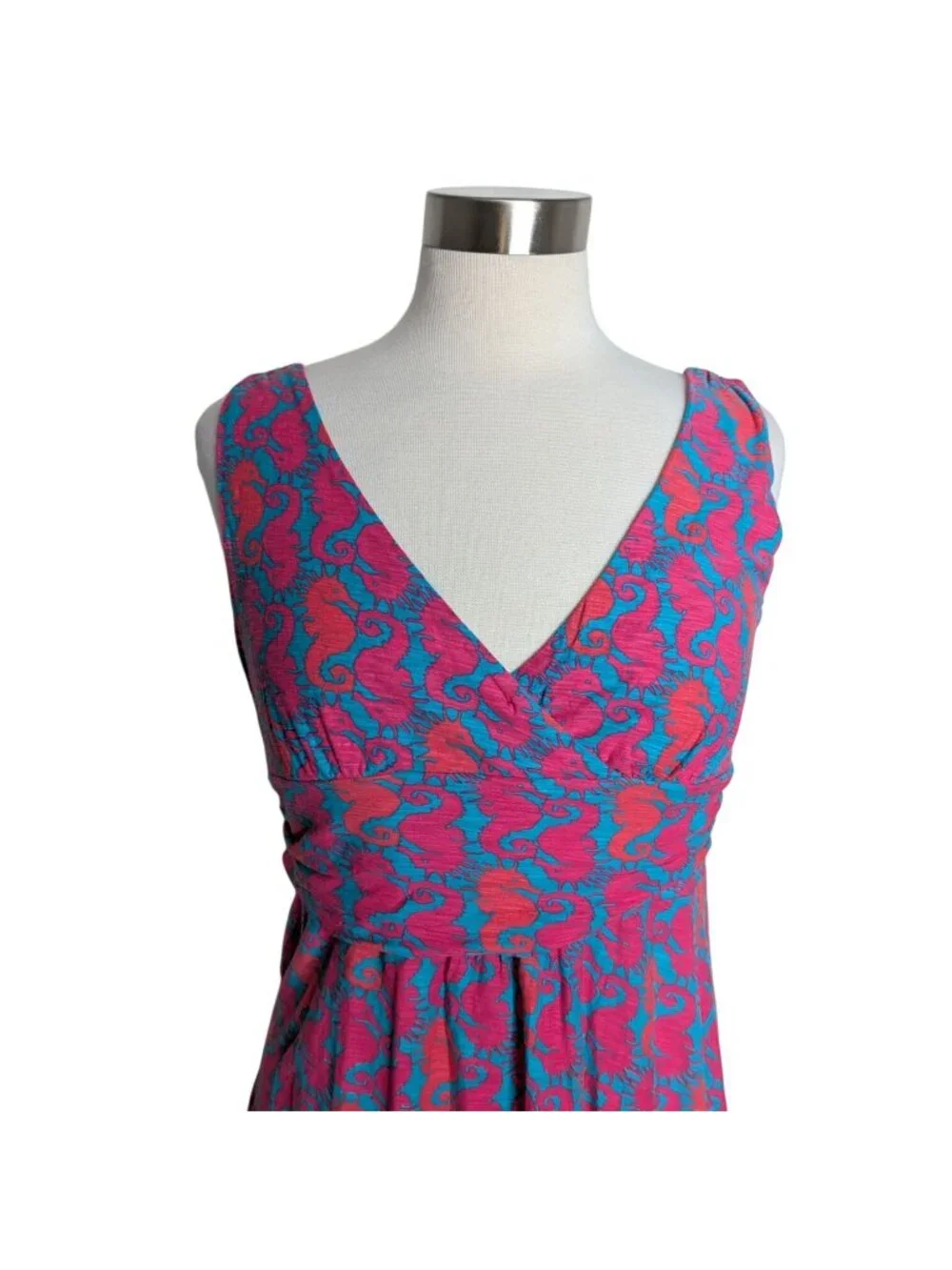 Lilly Pulitzer Sloane Maxi Dress Pink Blue Seahorse V-Neck Resort Wear M $218 - Picture 3 of 11